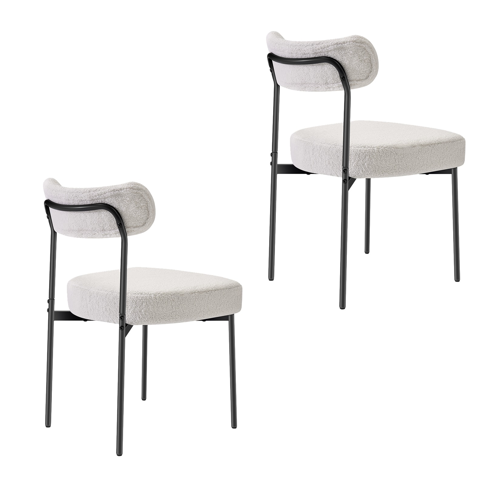 Set Of 2 Modern Bouclé Dining Chairs With Curved Backrest & Metal Legs_voghion.com